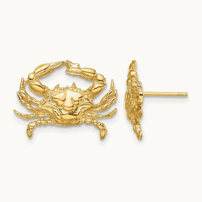 2-D Blue Crab Post Earrings, 14K