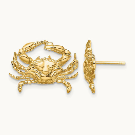 2-D Blue Crab Post Earrings, 14K