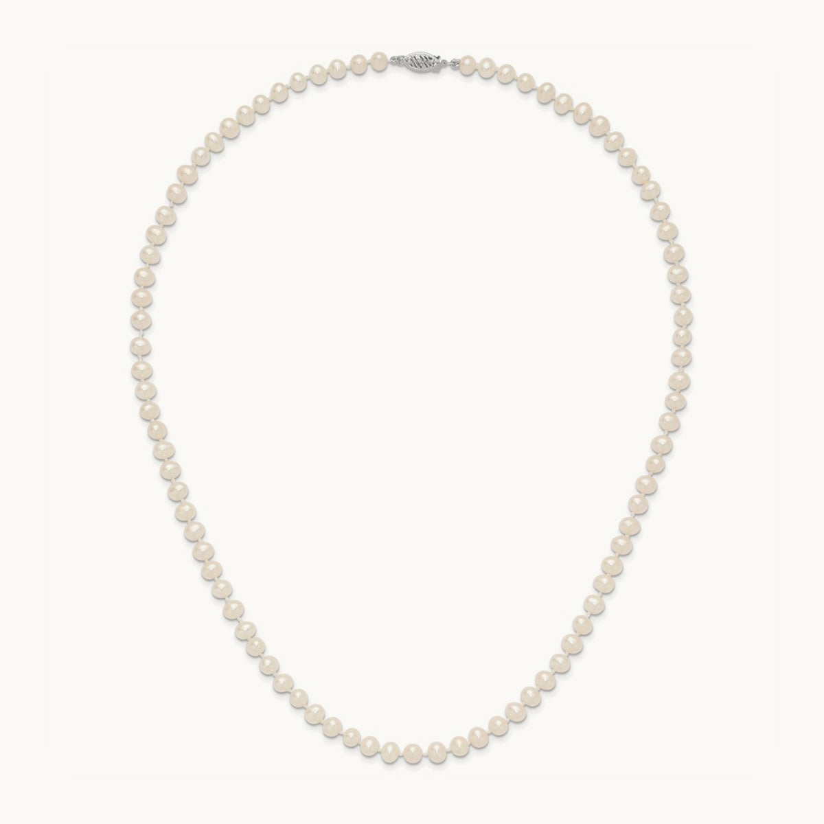 WG 5- White Near Round Freshwater Cultured Pearl Necklace, 14K