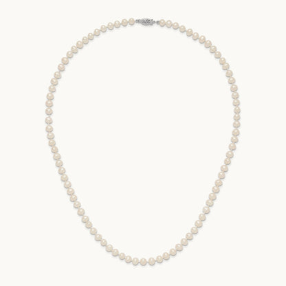 WG 5- White Near Round Freshwater Cultured Pearl Necklace, 14K