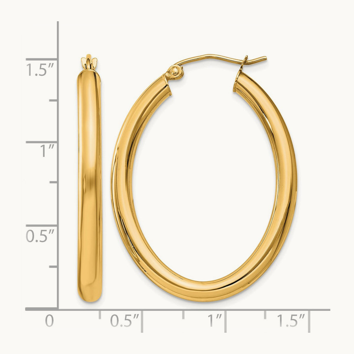Polished Oval Tube Hoop Earrings — 14K Yellow Gold