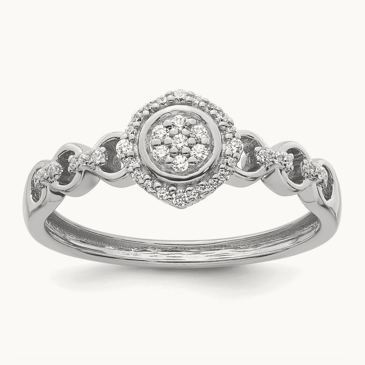 Complete Diamond Round Cluster Halo Engagement Ring — 14K White Gold