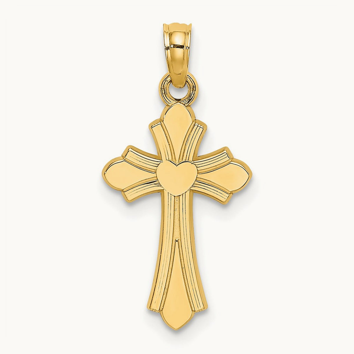 Polished Cross w/ Heart Charm, 14K