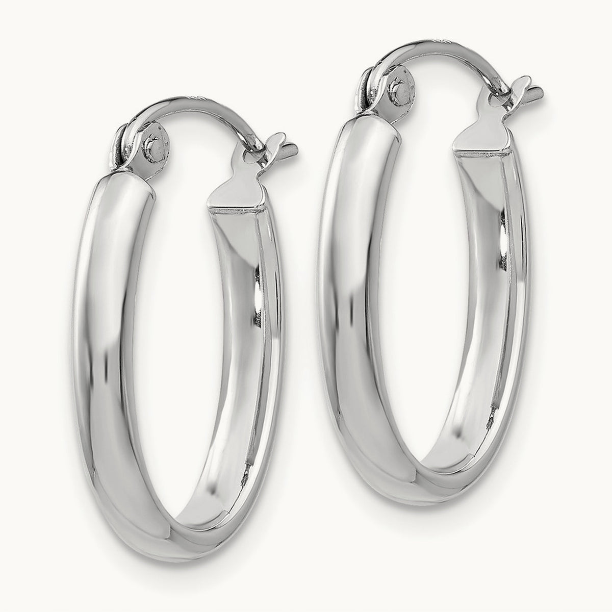 Polished Oval Tube Hoop Earrings — 14K White Gold