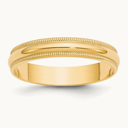 Lightweight Milgrain Half Round Band, 4mm, 10K Yellow Gold