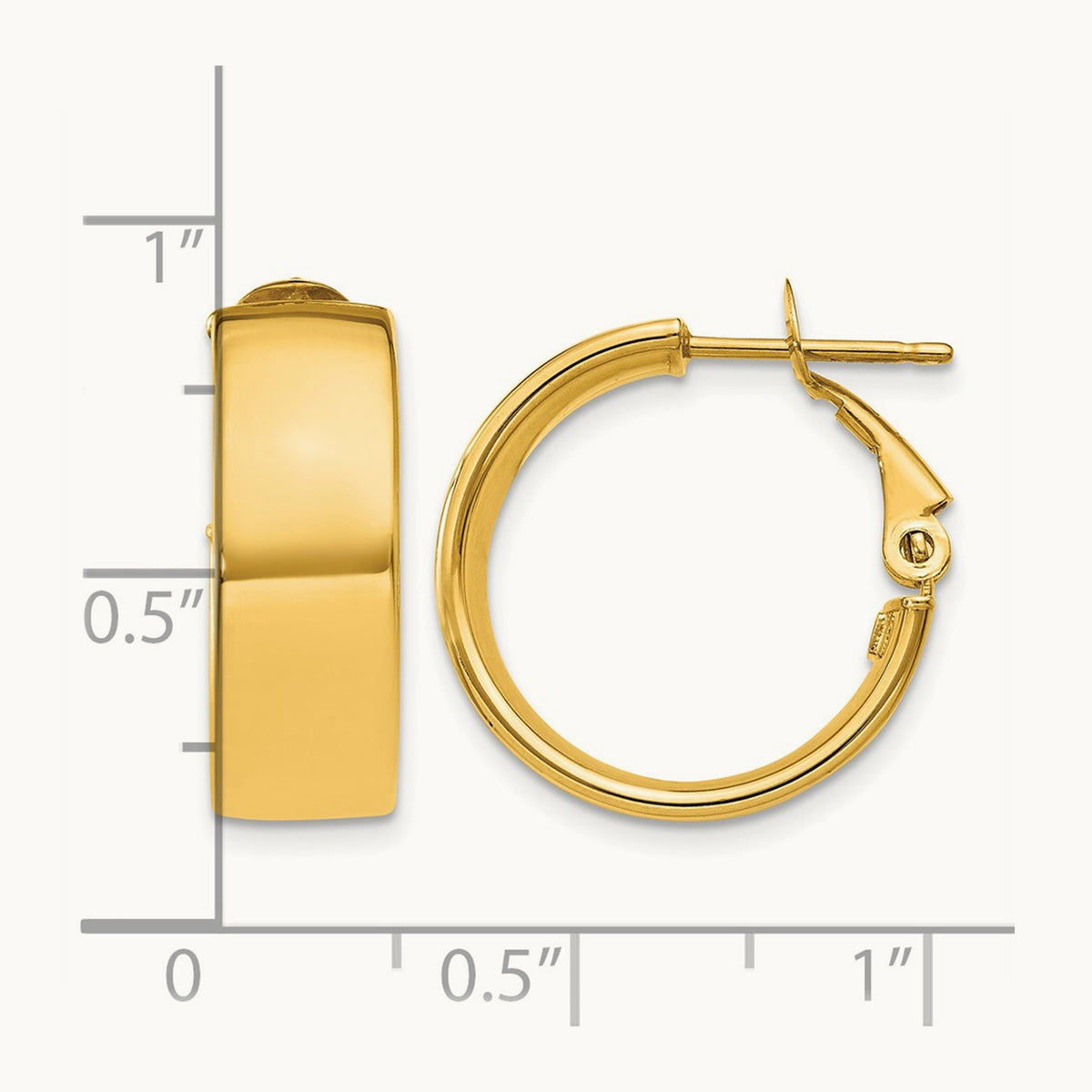Polished Omega Back Hoop Earrings, 6.75mm, 14K