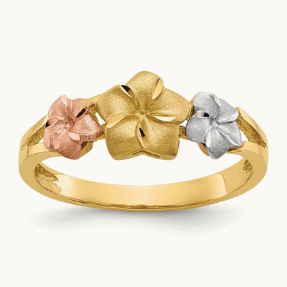 Tri-color Plumeria Ring, 14K