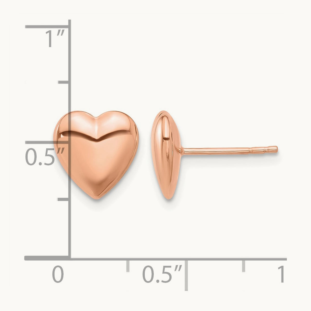 Polished Puffed Heart Post Earrings — 14K Rose Gold, 9.9mm
