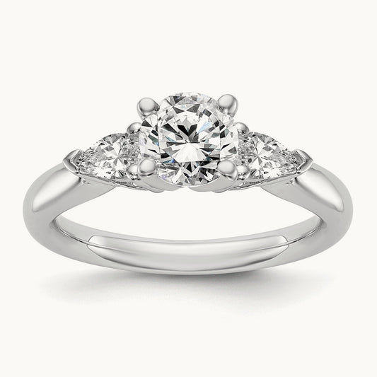 3-Stone Diamond Semi-Mount Peg Set Engagement Ring, 14K White Gold