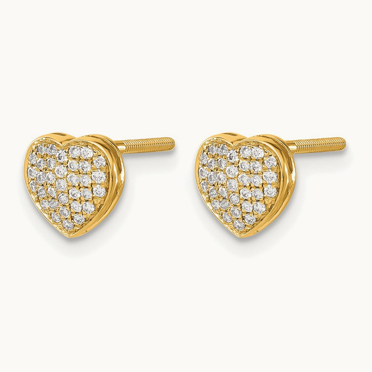 Diamond Heart Screw Back Post Earrings — 14K Yellow Gold