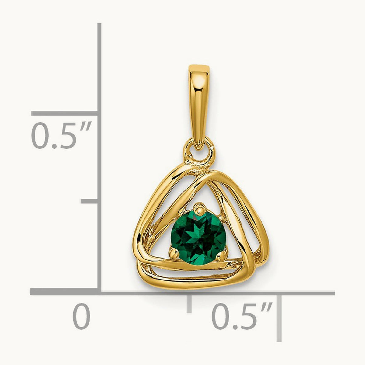 Created Emerald Triangle Pendant — 14K Yellow Gold