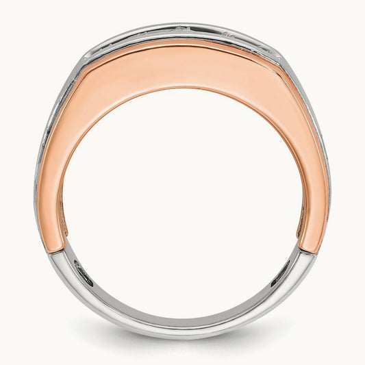 White/Rose Gold IBGoodman Men's Satin 5-Stone Diamond Ring, 14K