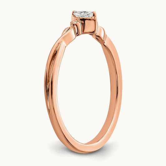 Petite Beaded Edge Marquise Complete Diamond Ring — 14K Rose Gold, 7