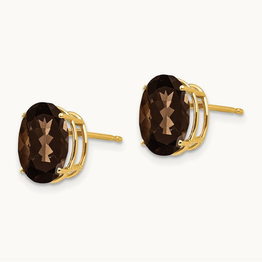 10x8 Oval Smoky Quartz Earrings, 14K