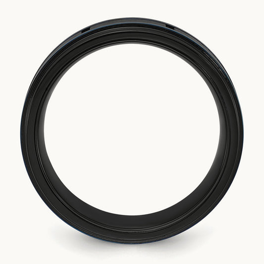 Brushed and Polished Black and Blue IP-plated Band, 8mm, Titanium