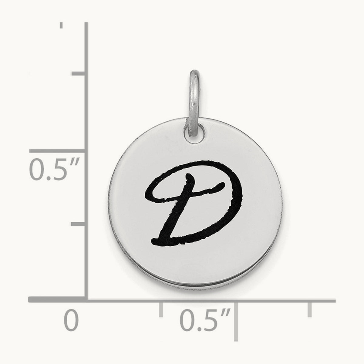 Polished Black Enamel Initial Disk Charm — 14K White Gold, D