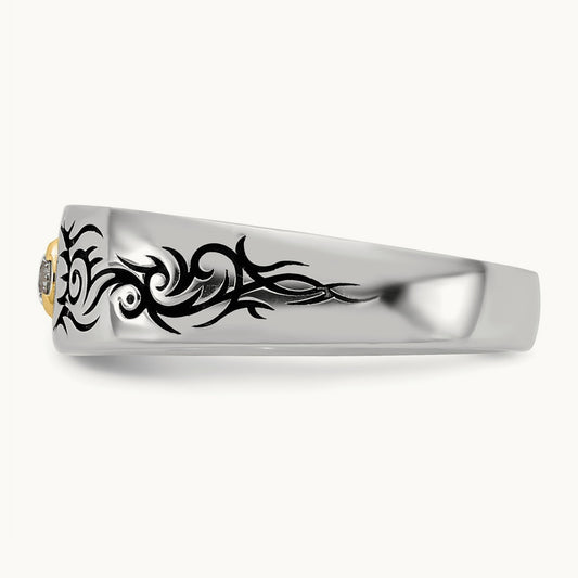14ktt Antiqued IB Goodman Flame Mens Complete 1/5ct Diamond Ring
