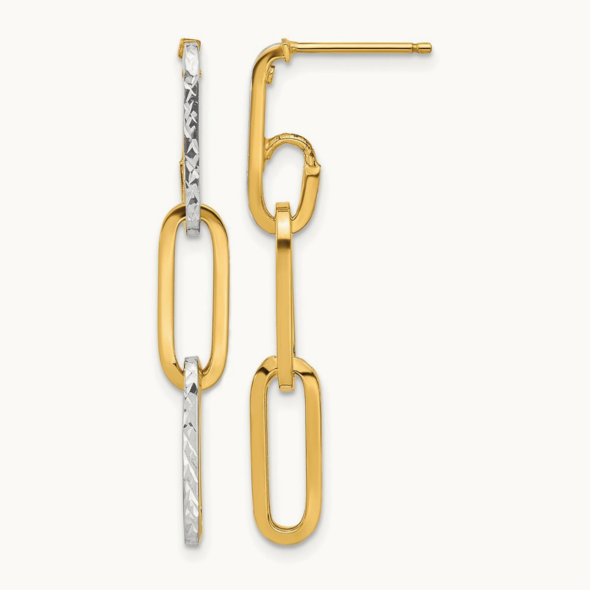 w/ White Rhod Polished/Dia-cut Link Dangle Earrings, 10K — Leslie's