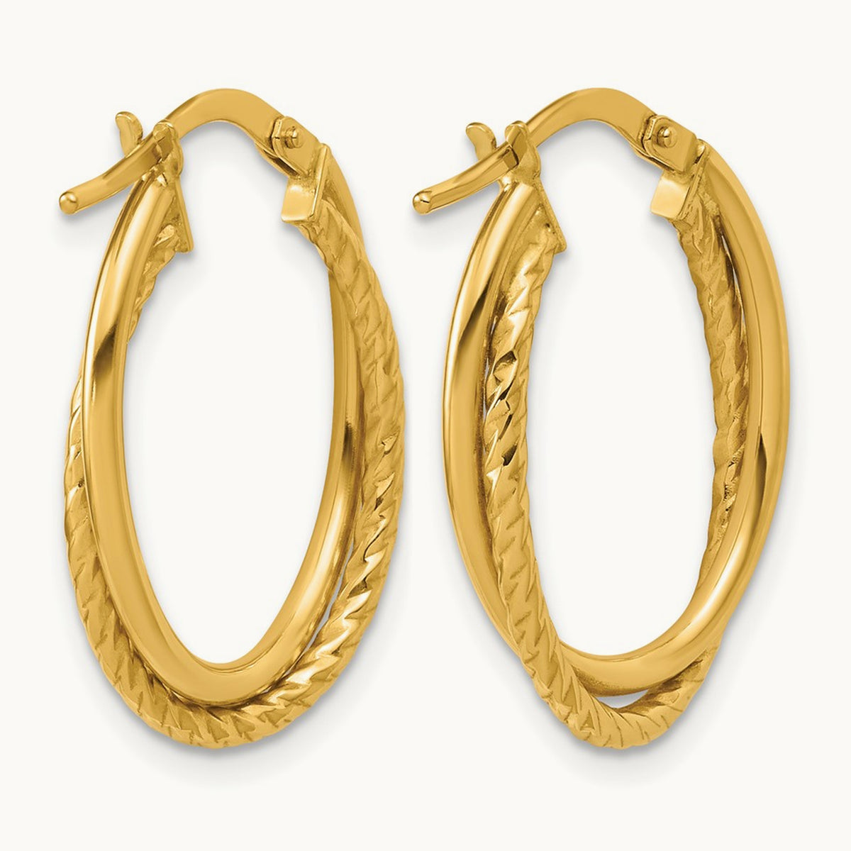 Polished Textured Oval Hoop Earrings — Leslie's — 10K Yellow Gold