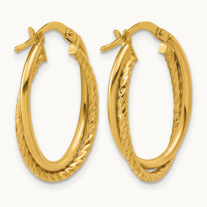 Polished Textured Oval Hoop Earrings — Leslie's — 10K Yellow Gold