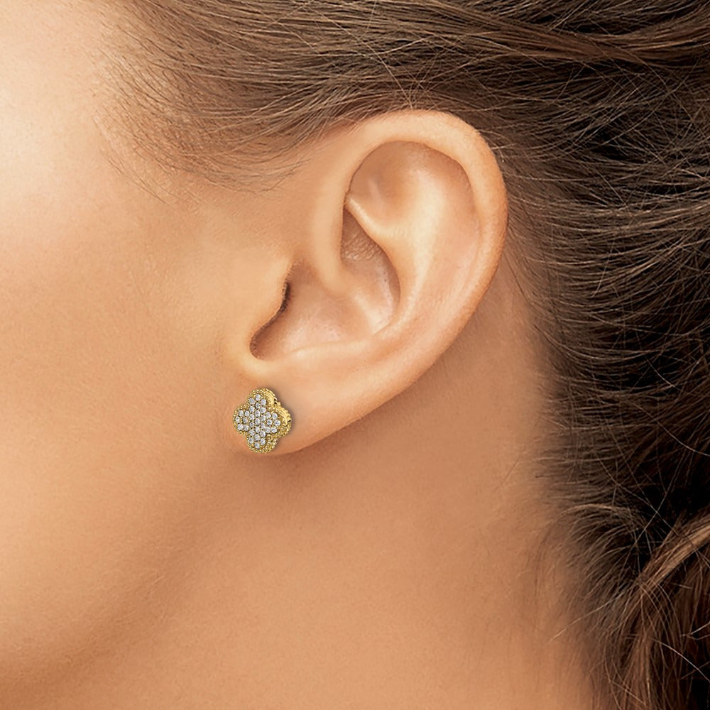 Diamond Quatrefoil Post Earrings — 14K Yellow Gold