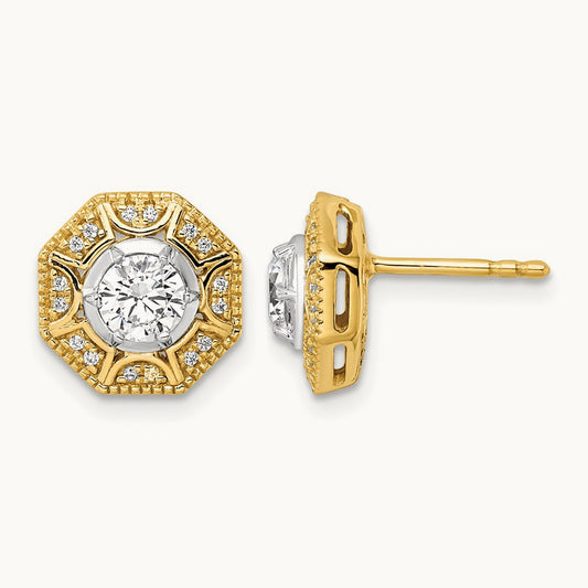Octogon Halo Post Earrings, 0.75 ct tw Lab-Grown Diamond
