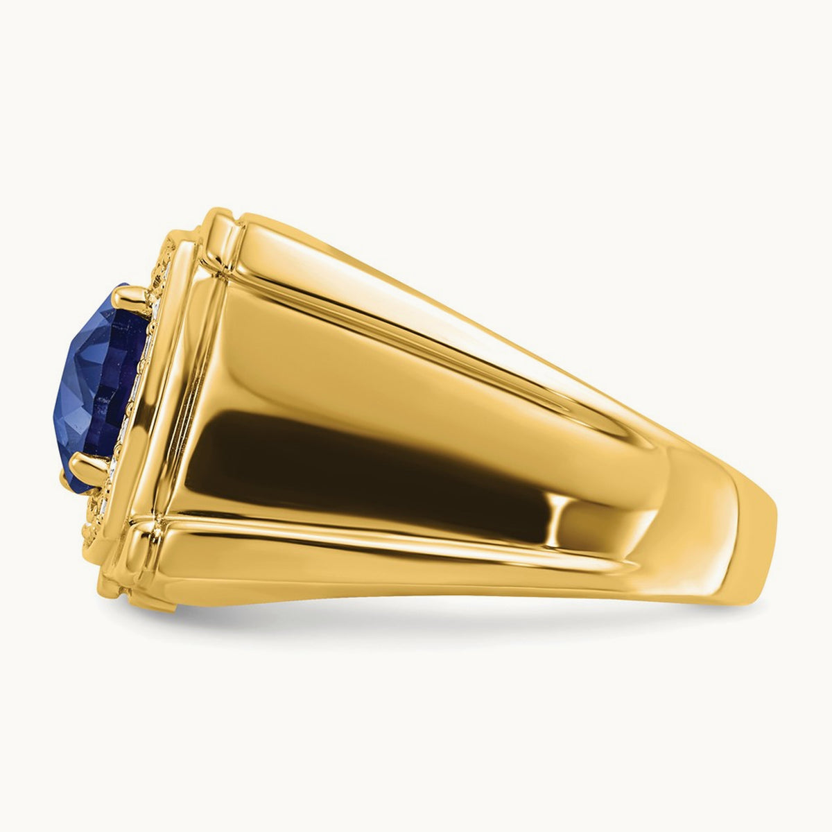 Created Checkerboard Sapphire and Diamond Mens Ring, 14K