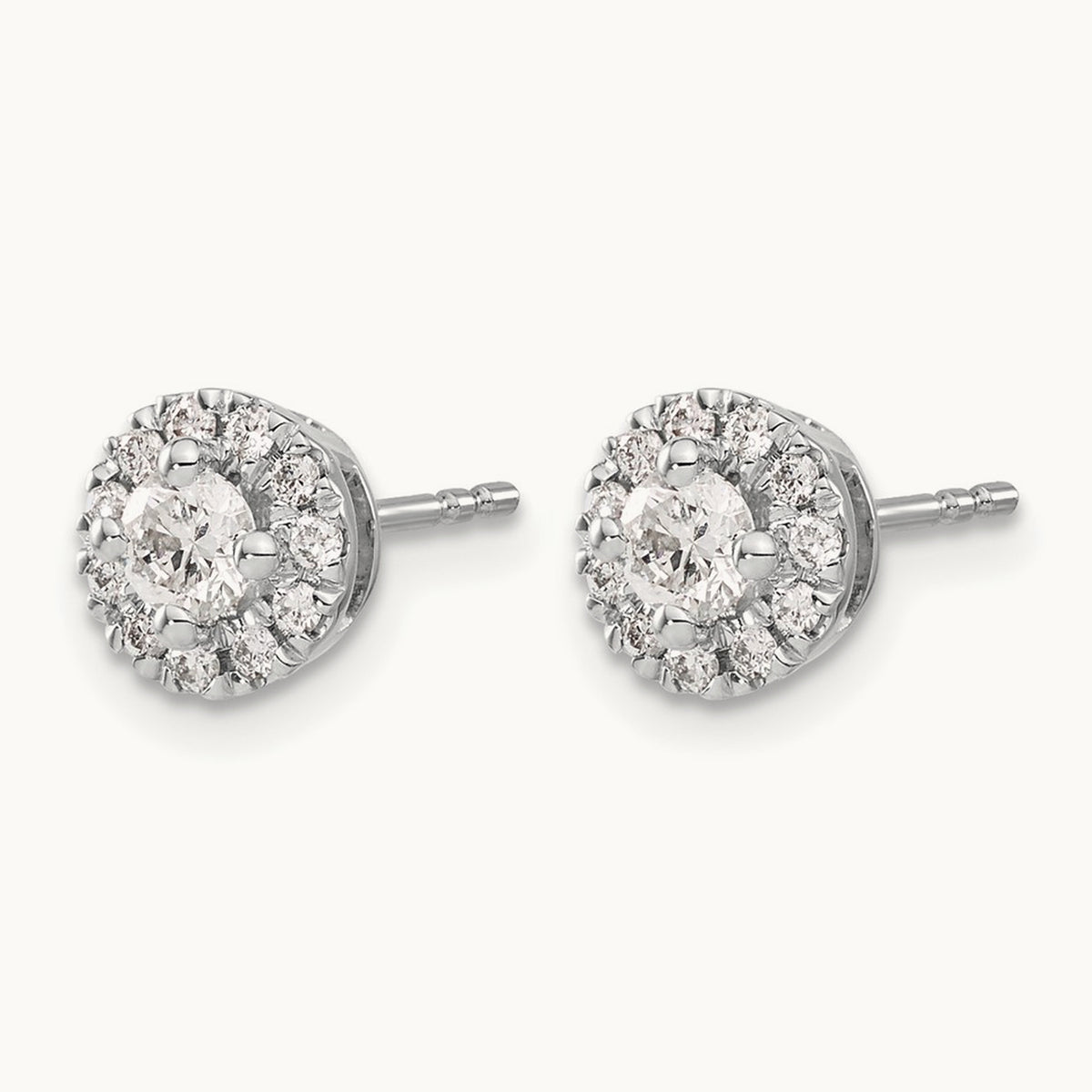 Diamond Cluster Post Earrings, 14K White Gold