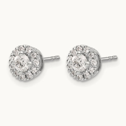 Diamond Cluster Post Earrings, 14K White Gold
