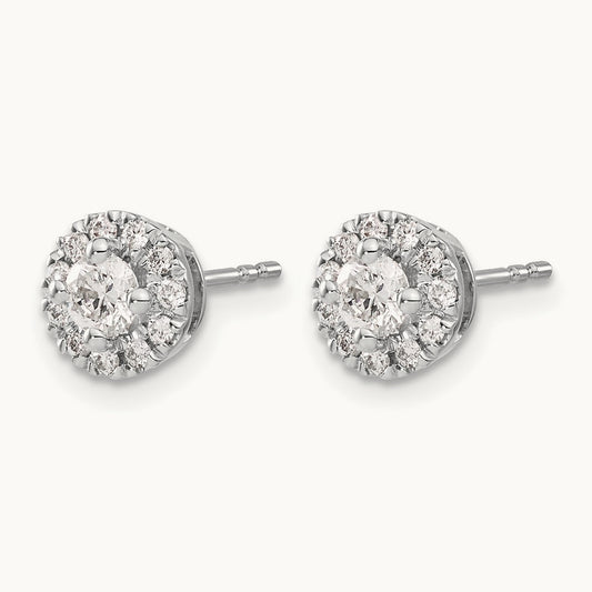 Diamond Cluster Post Earrings, 14K White Gold