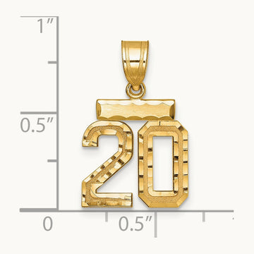 Small Brushed Diamond-cut Number 20 Charm — 14K Yellow Gold