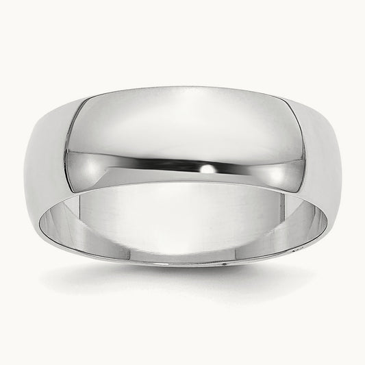 Half Round Band, 6mm, 10K White Gold