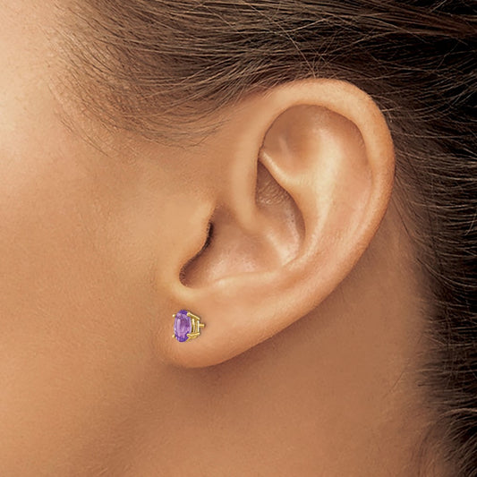 6x4 Oval February/Amethyst Post Earrings — 14K Yellow Gold