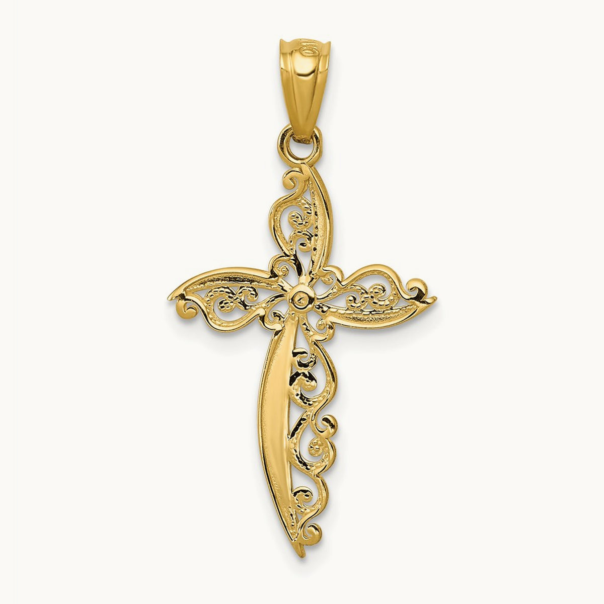 Scroll Design Cross Pendant, 14K