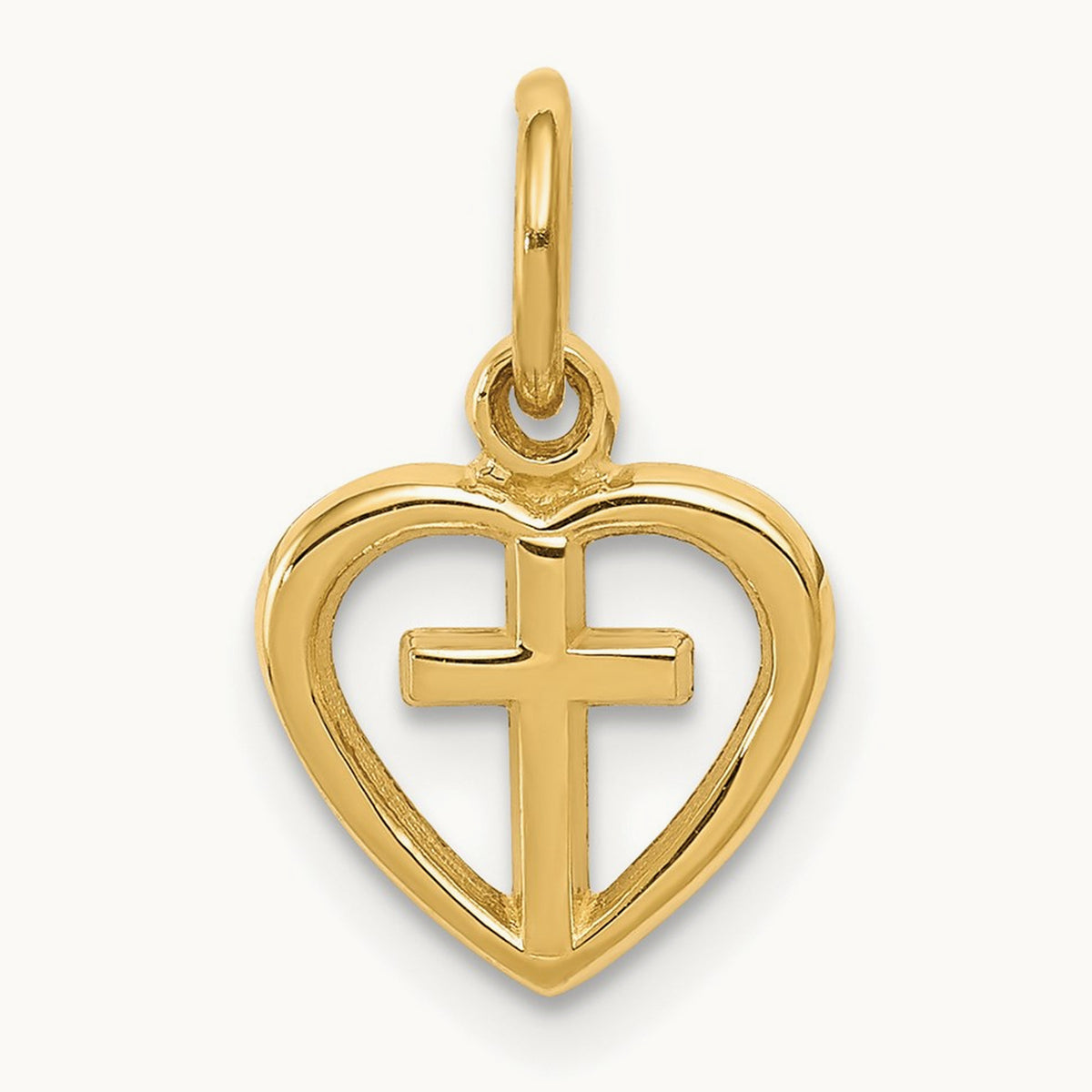 Cross in Heart Charm — 14K Yellow Gold