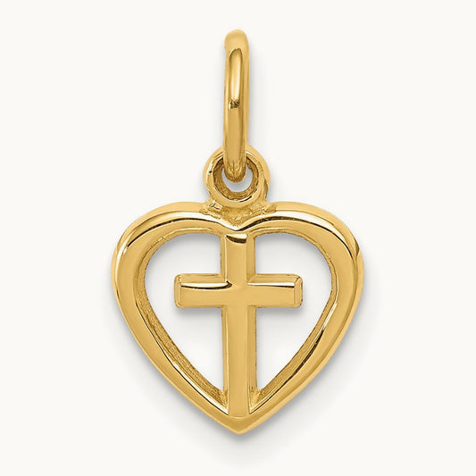 Cross in Heart Charm — 14K Yellow Gold
