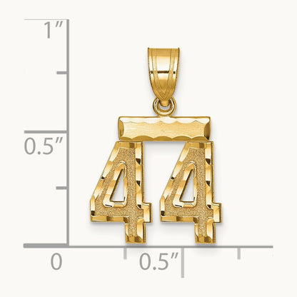 Small Brushed Diamond-cut Number 44 Charm — 14K Yellow Gold