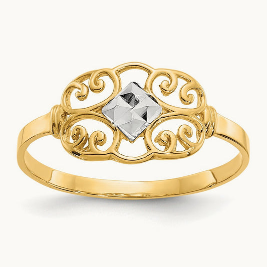 w/Rhodium Filigree Ring, 14K