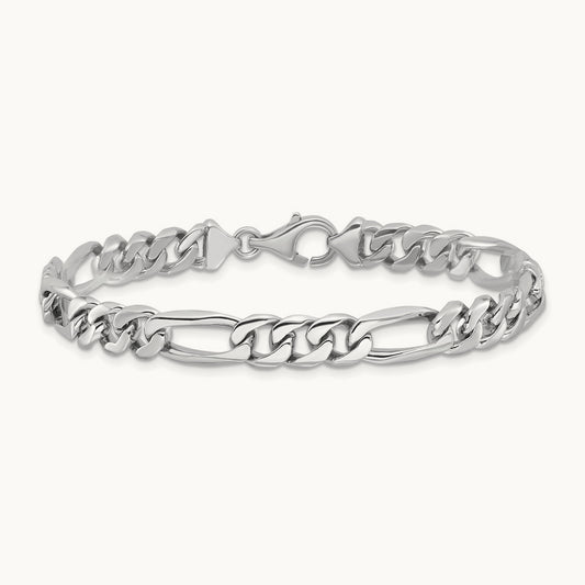 WG Hand-Polished Figaro Link Bracelet, 7mm, 14K