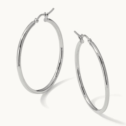 Polished Hinged Hoop Earrings, 10K White Gold — Leslie's