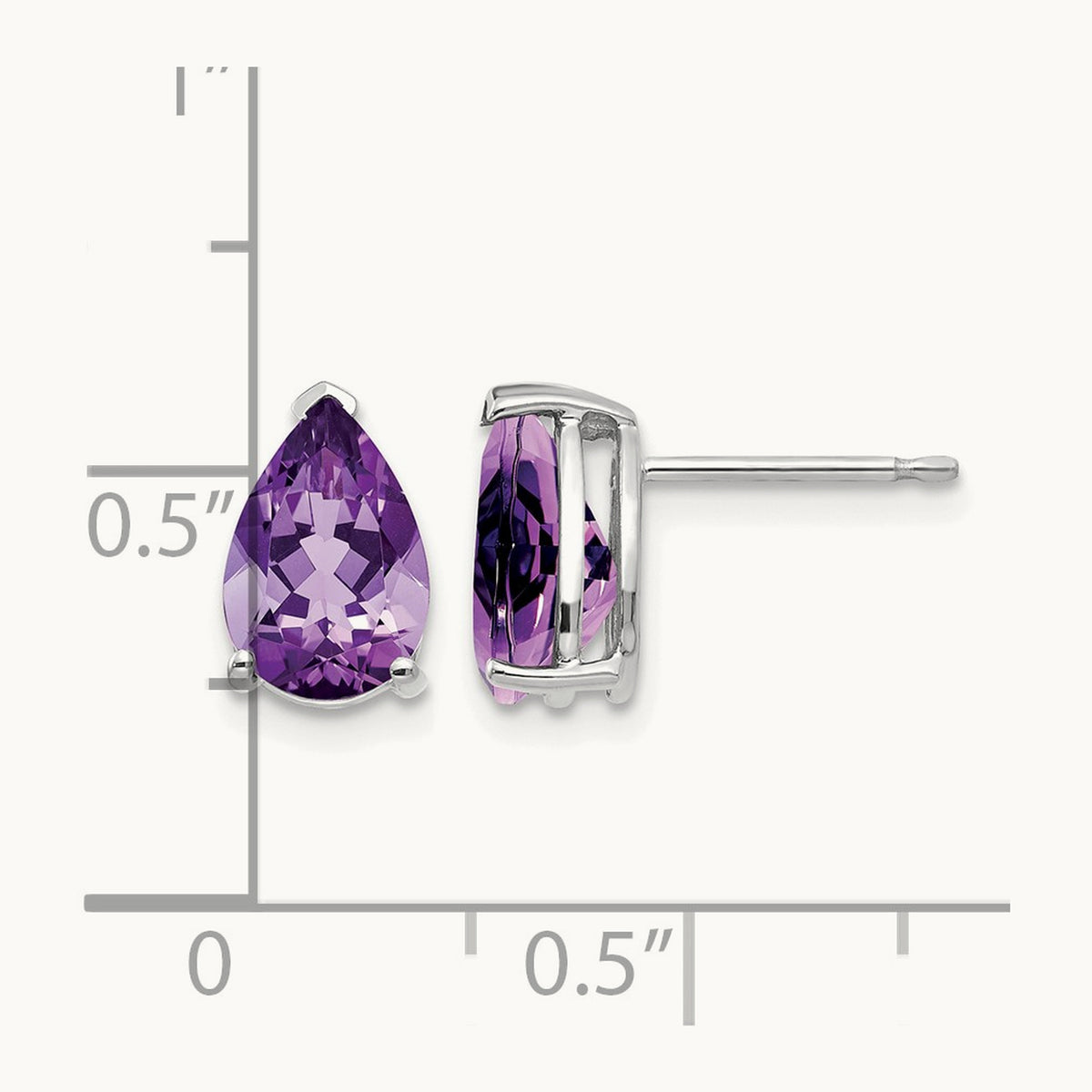 9x6 Amethyst Pear Stud Earrings, 14K White Gold