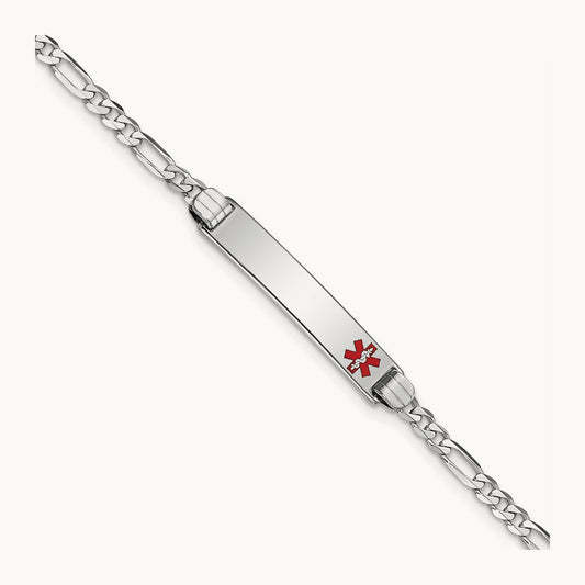 WG Medical Red Enamel Figaro Link ID Bracelet, 14K