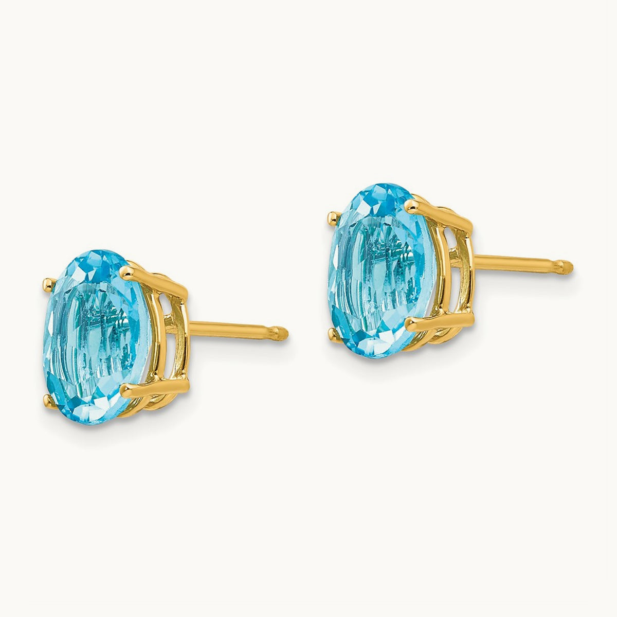 9x7mm Oval Blue Topaz Earrings, 14K
