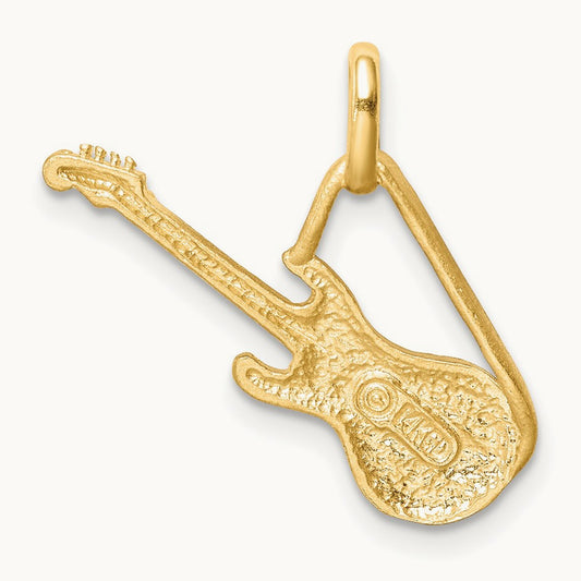 Brushed & Diamond-cut Guitar Pendant, 14K