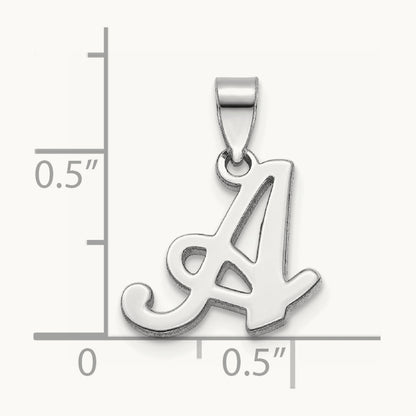 White Gold Script Letter A Initial Pendant, 14K White Gold