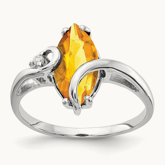 12x6mm Marquise Citrine AA Diamond ring, 14K White Gold