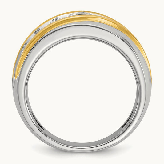 IBGoodman Men's Polished/Grooved 7-Stone Diamond Ring, 14K Two-tone