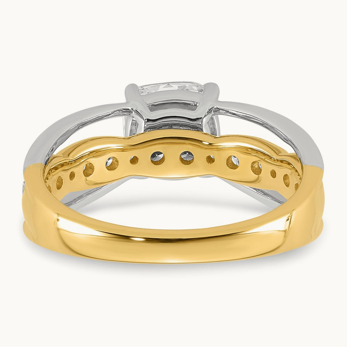 14ktt Certified Cushion Center Lab Grown Diamond VS+ F+ Ring — 14K Two-Tone Gold, 2.03 ct tw