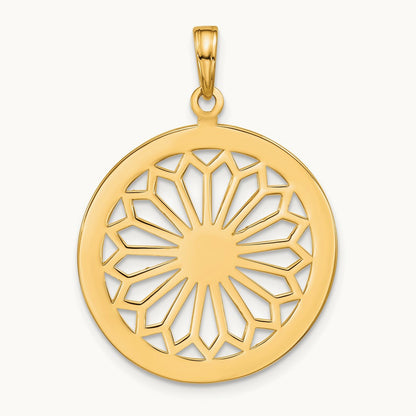 Retro Daisy In Round Frame Charm — 14K Yellow Gold