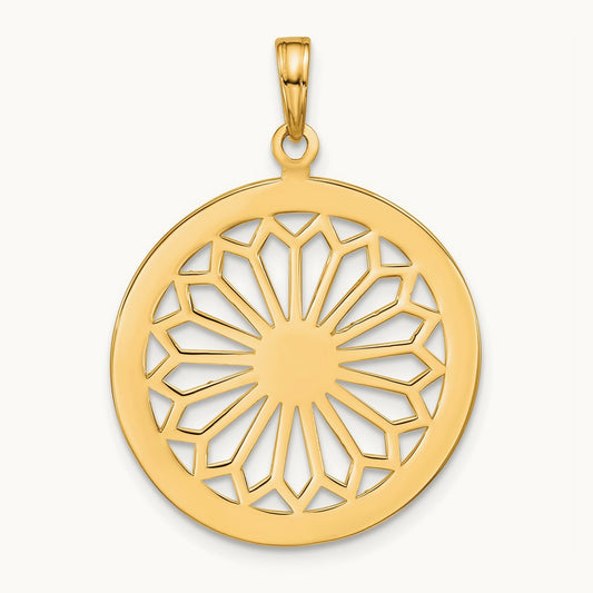 Retro Daisy In Round Frame Charm — 14K Yellow Gold